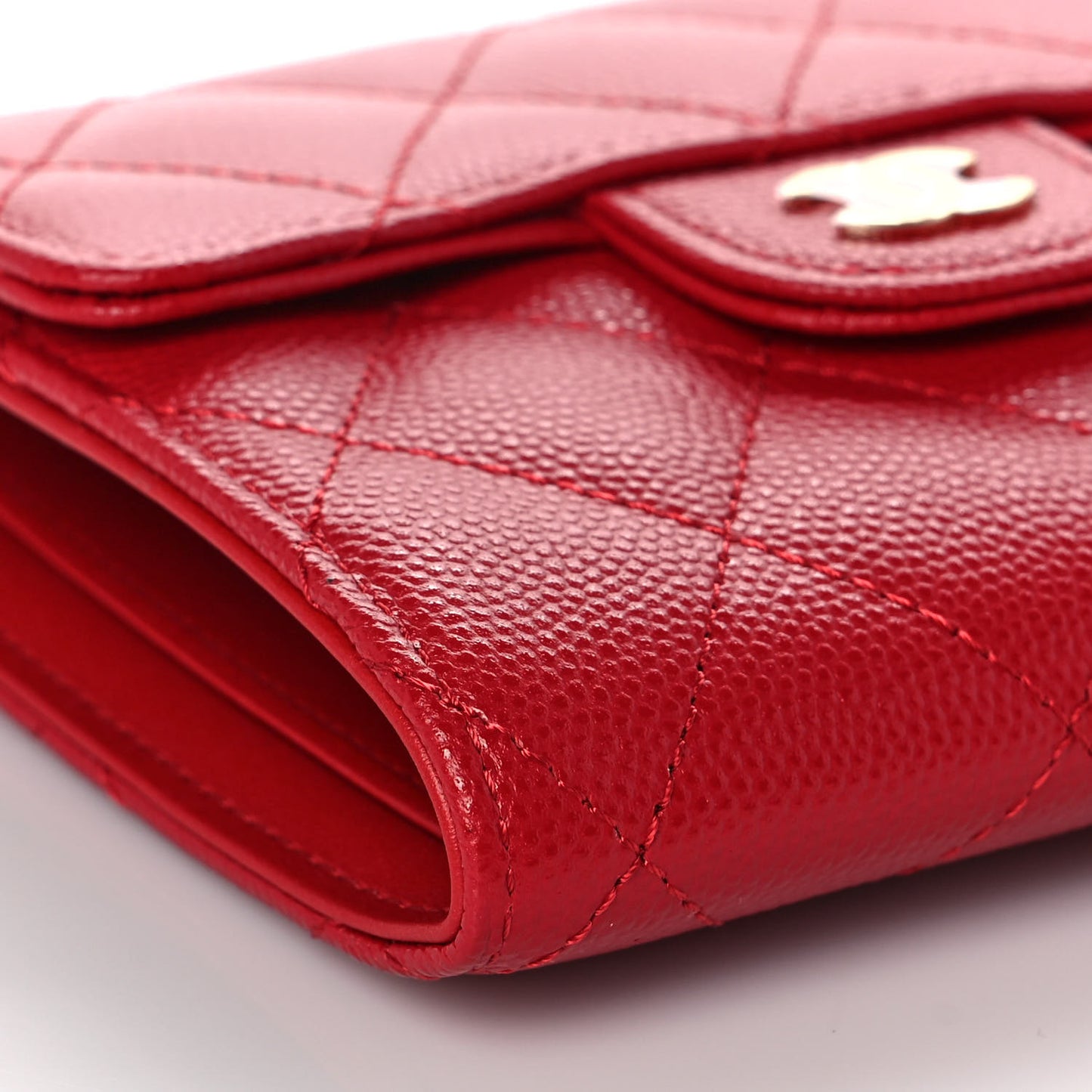 Caviar Quilted Compact Flap Wallet Red