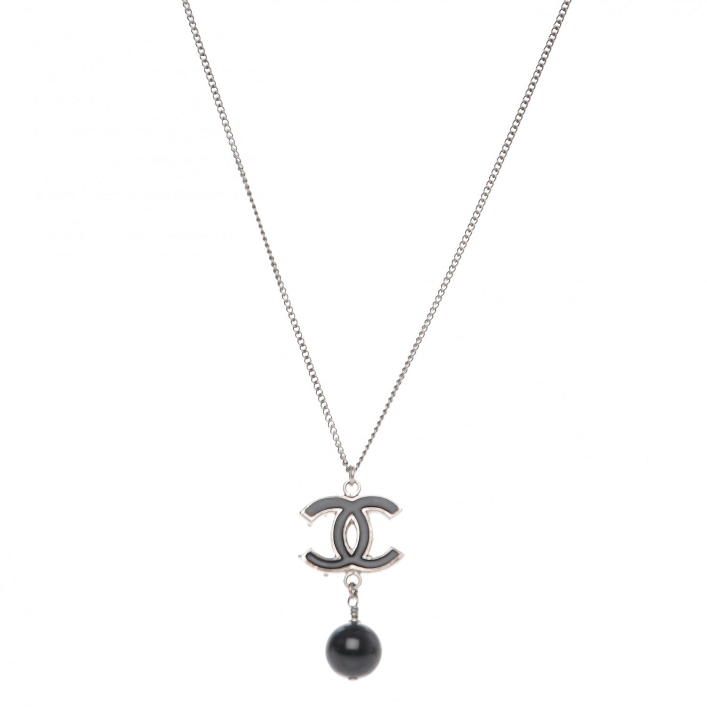 Enamel CC Drop Necklace Ruthenium Black