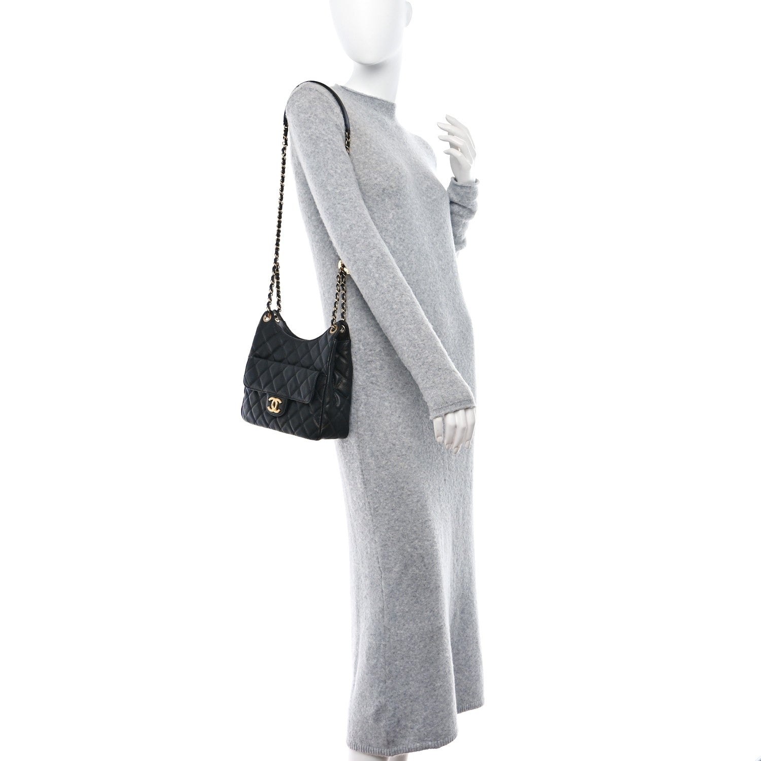 Chanel Caviar Quilted Wavy CC Hobo Black 2 of 10