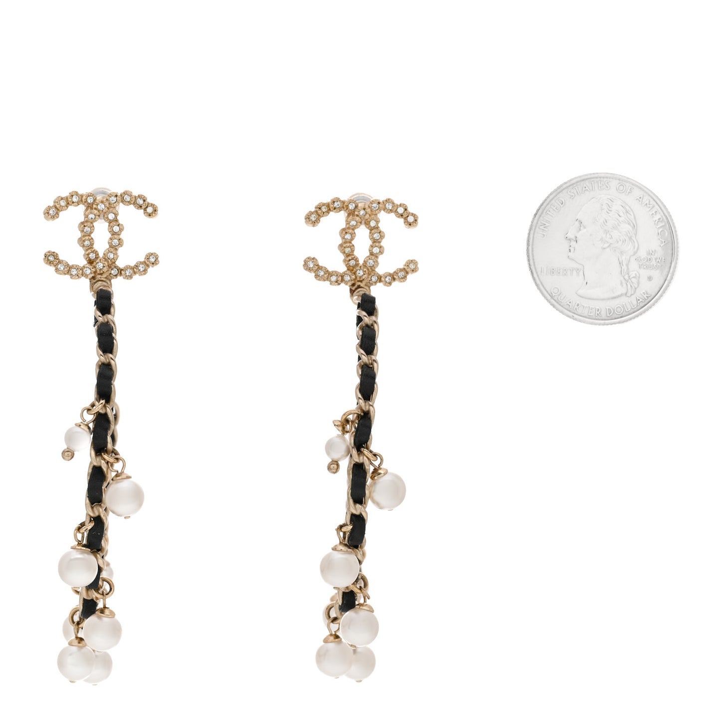 Lambskin Pearl Crystal CC Chain Hoop Earrings Gold Black
