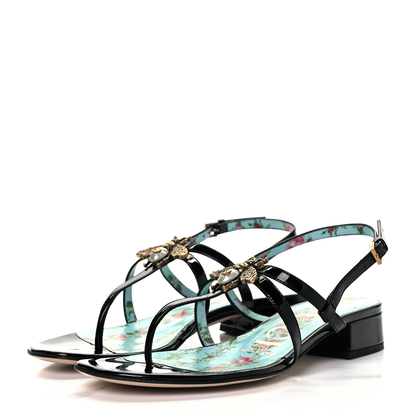 Patent Calfskin Bee Thong Sandals 35.5 Black