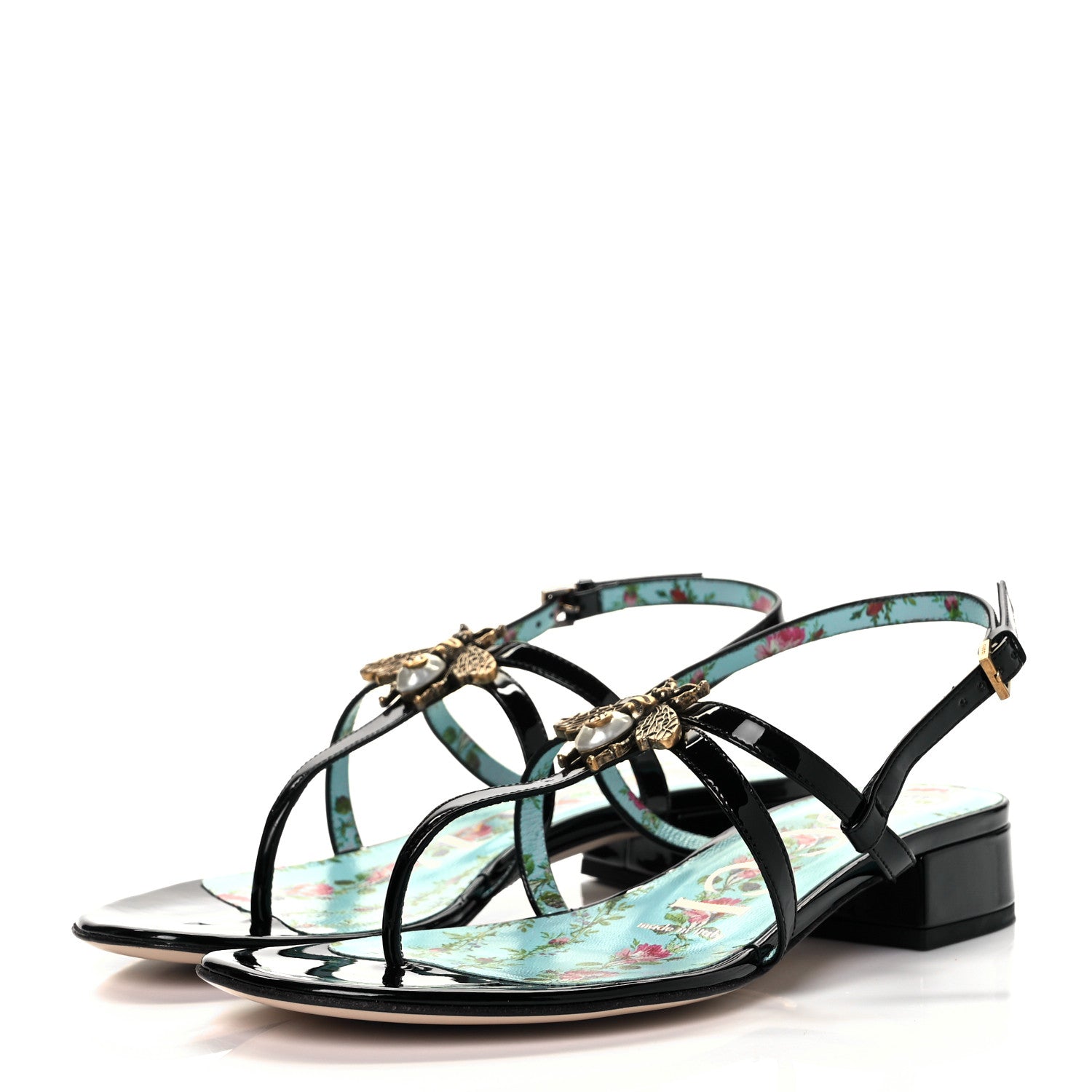 Gucci Patent Calfskin Bee Thong Sandals 35.5 Black 3 of 8