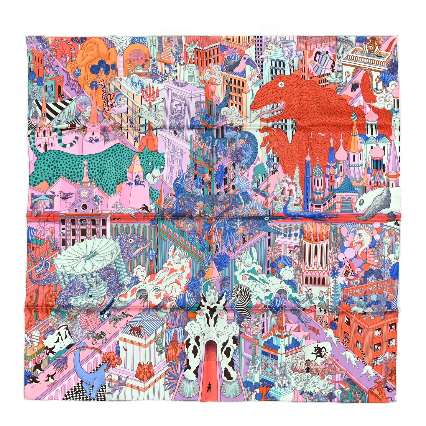 Silk Animapolis Scarf 90 Bleu Lavande Vert