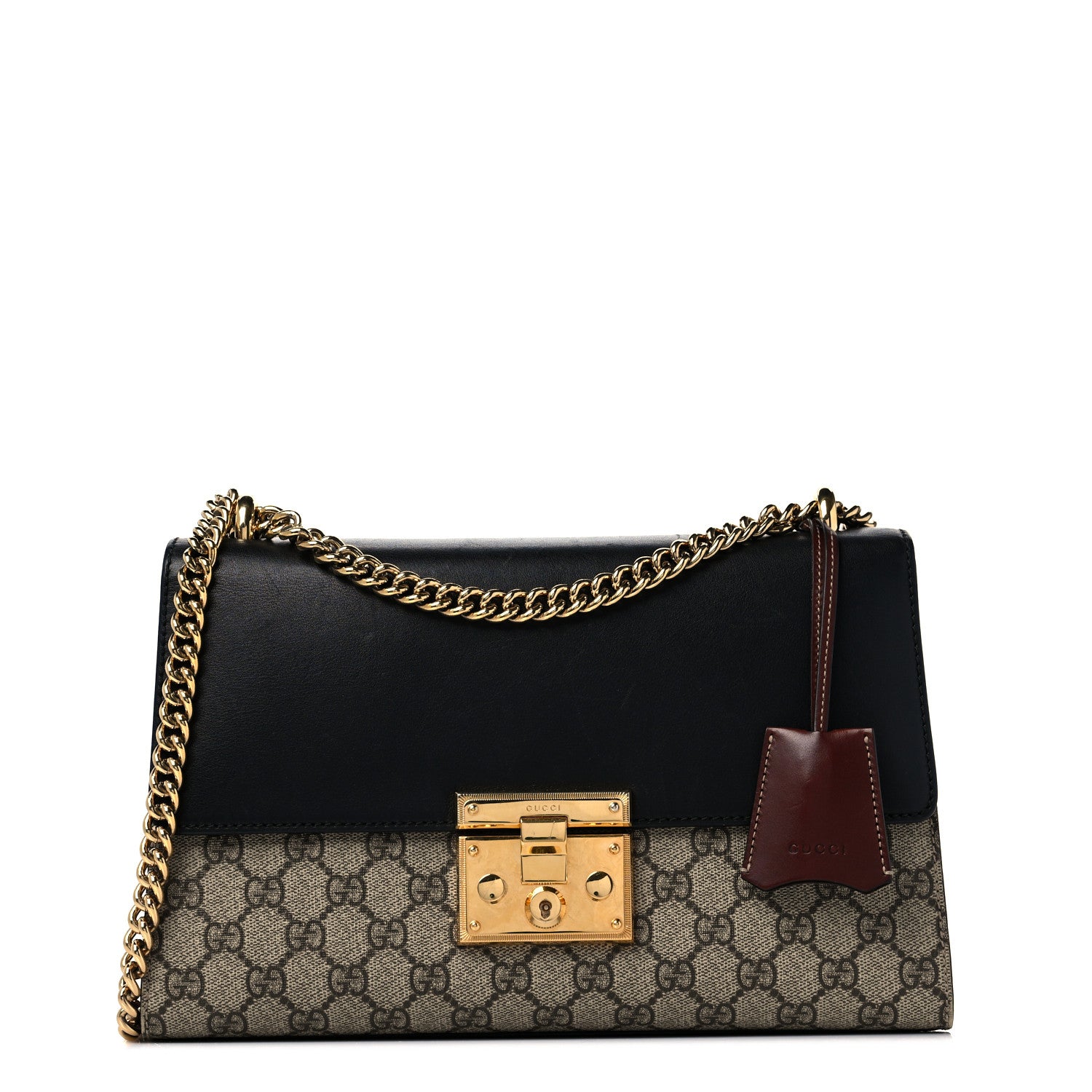 Gucci GG Supreme Monogram Calfskin Medium Padlock Shoulder Bag Beige Black Cuir 1 of 10