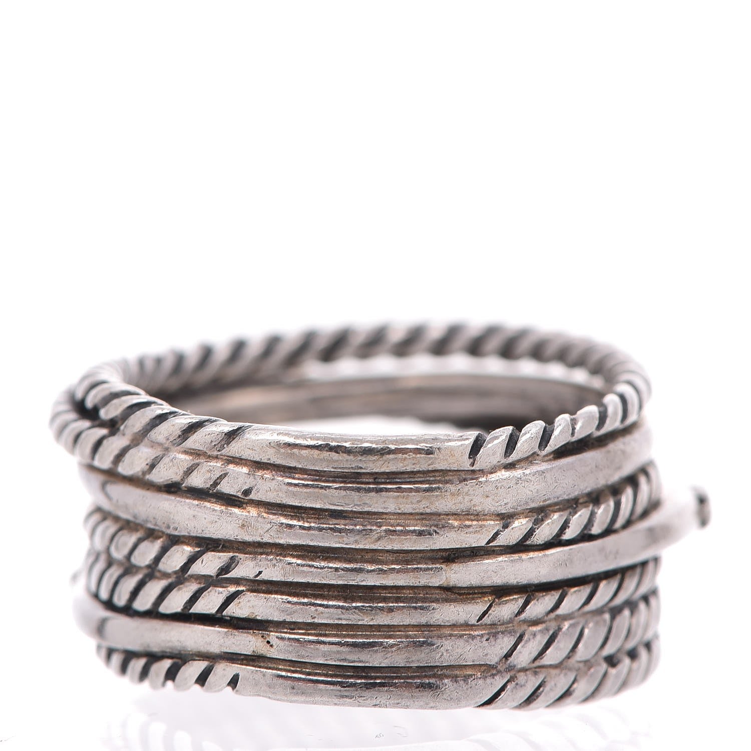 David Yurman Sterling Silver Diamond 11mm Wide Crossover Cable Ring 54.5 7 3 of 4