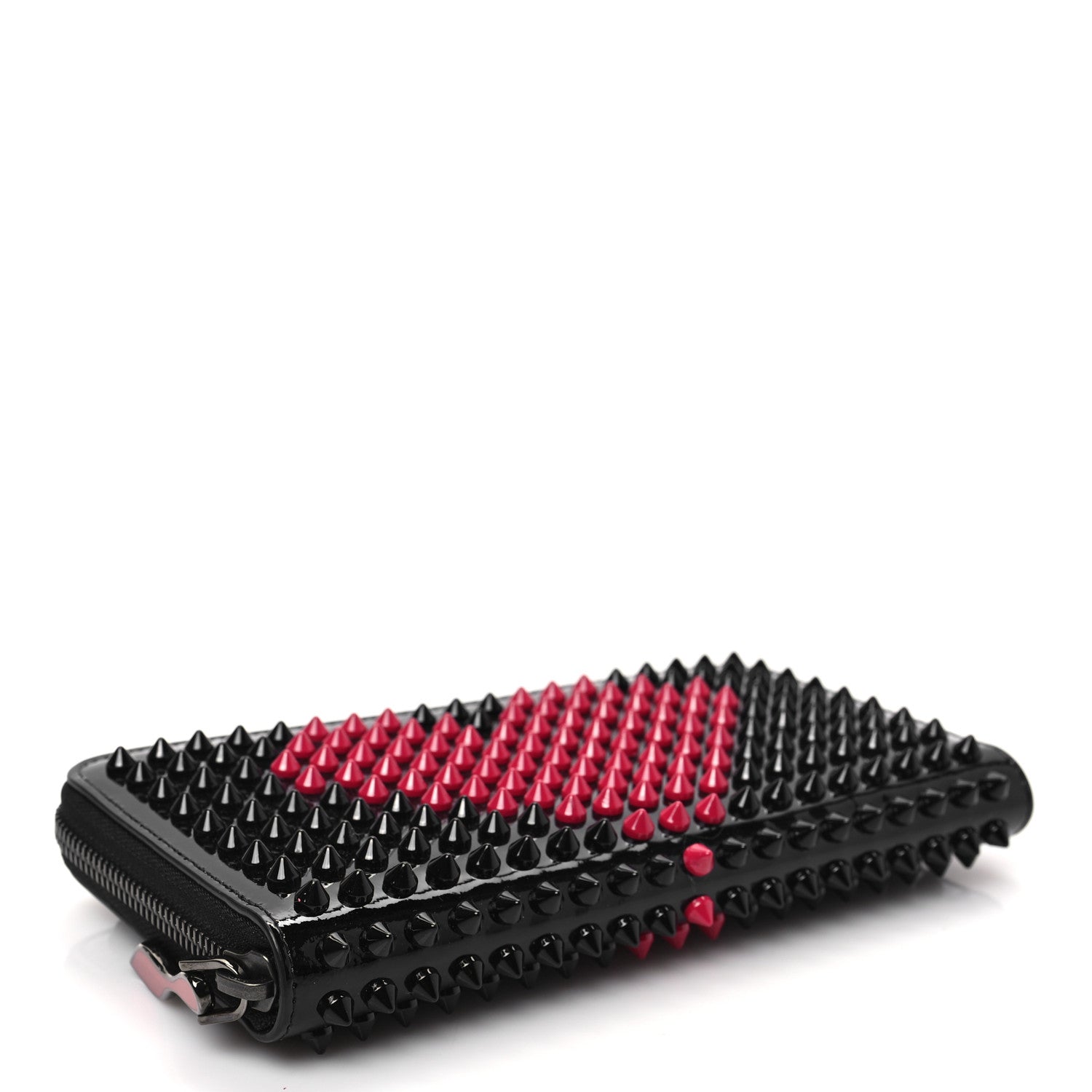 Christian Louboutin Patent Panettone Spiked Valentines Zip Around Wallet Black Fuchsia 4 of 7