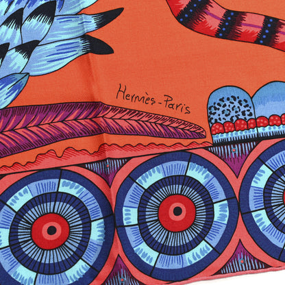 Hermes Cashmere Silk The Savana Dance Shawl 140 Vermillion Cobalt Violet 2 of 6
