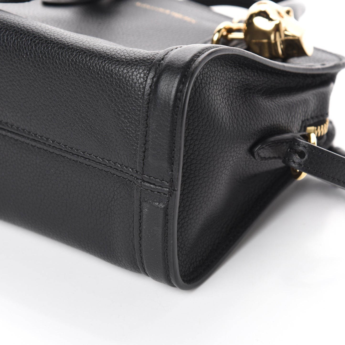Pebbled Calfskin Mini Skull Padlock Zip Around Tote Black