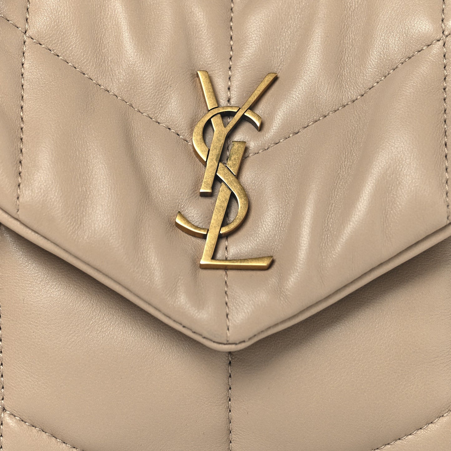 Lambskin Quilted Toy Loulou Puffer Monogram Chain Satchel Dark Beige