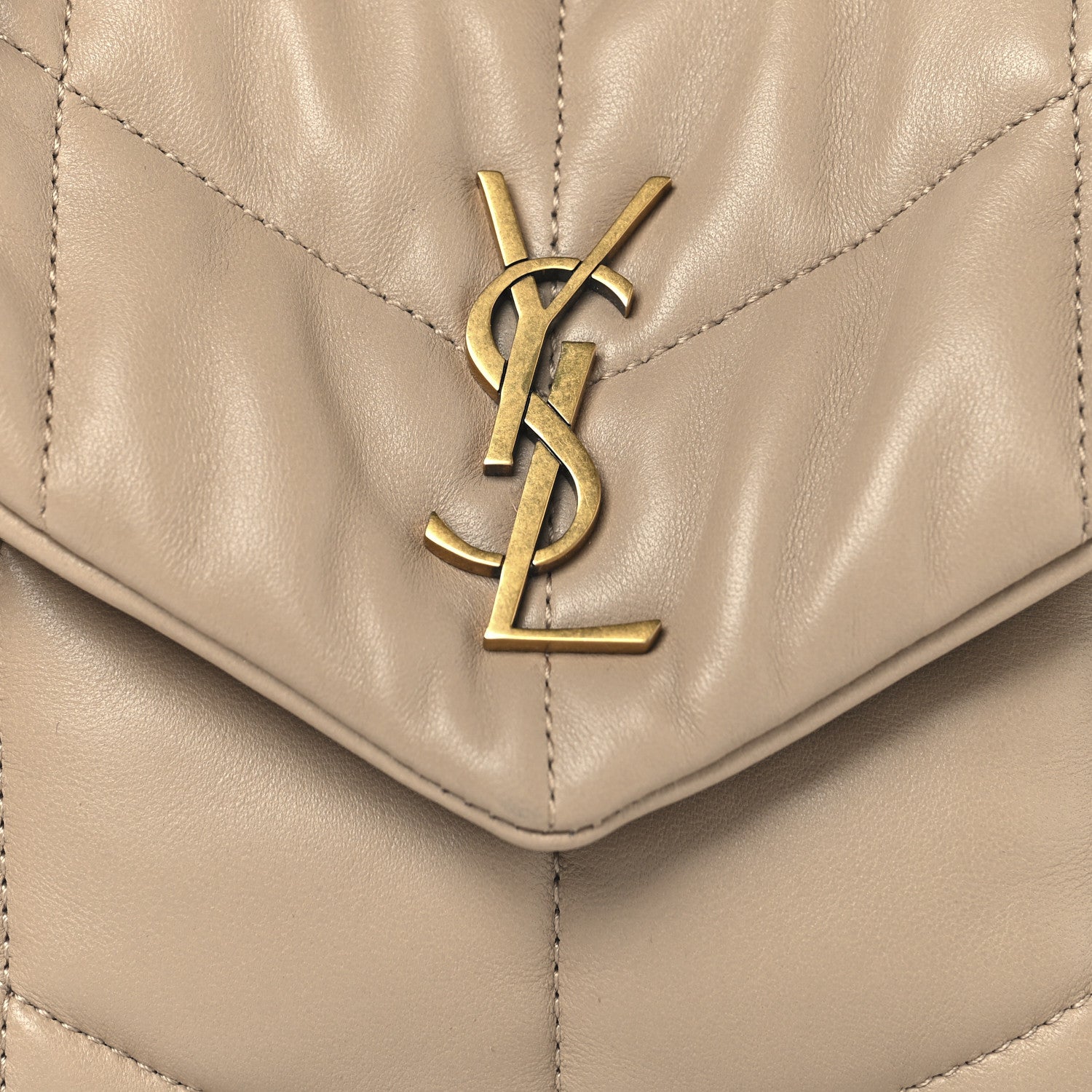 Saint Laurent Lambskin Quilted Toy Loulou Puffer Monogram Chain Satchel Dark Beige 8 of 10