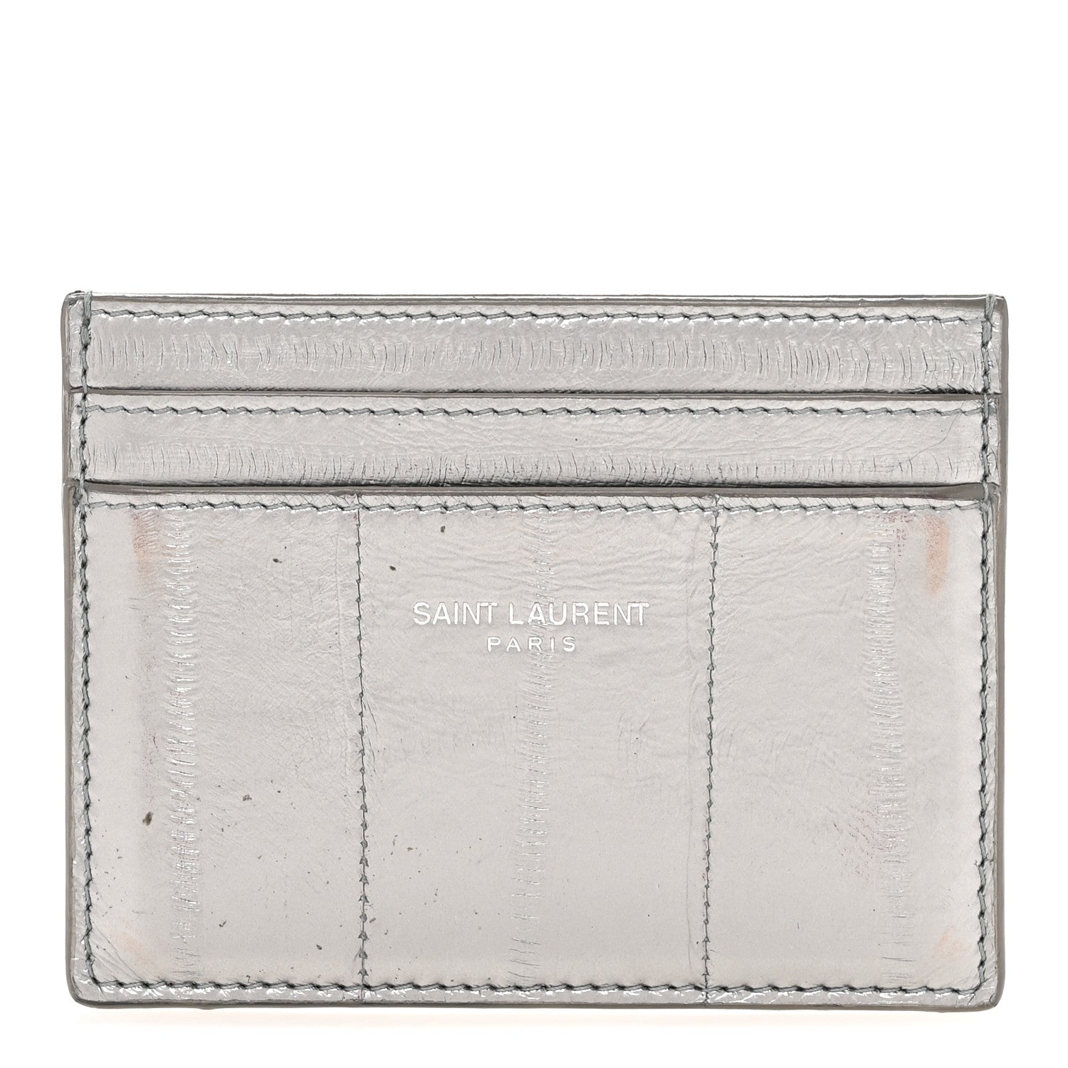 Saint Laurent Metallic Eel Credit Card Case Silver 1 of 9