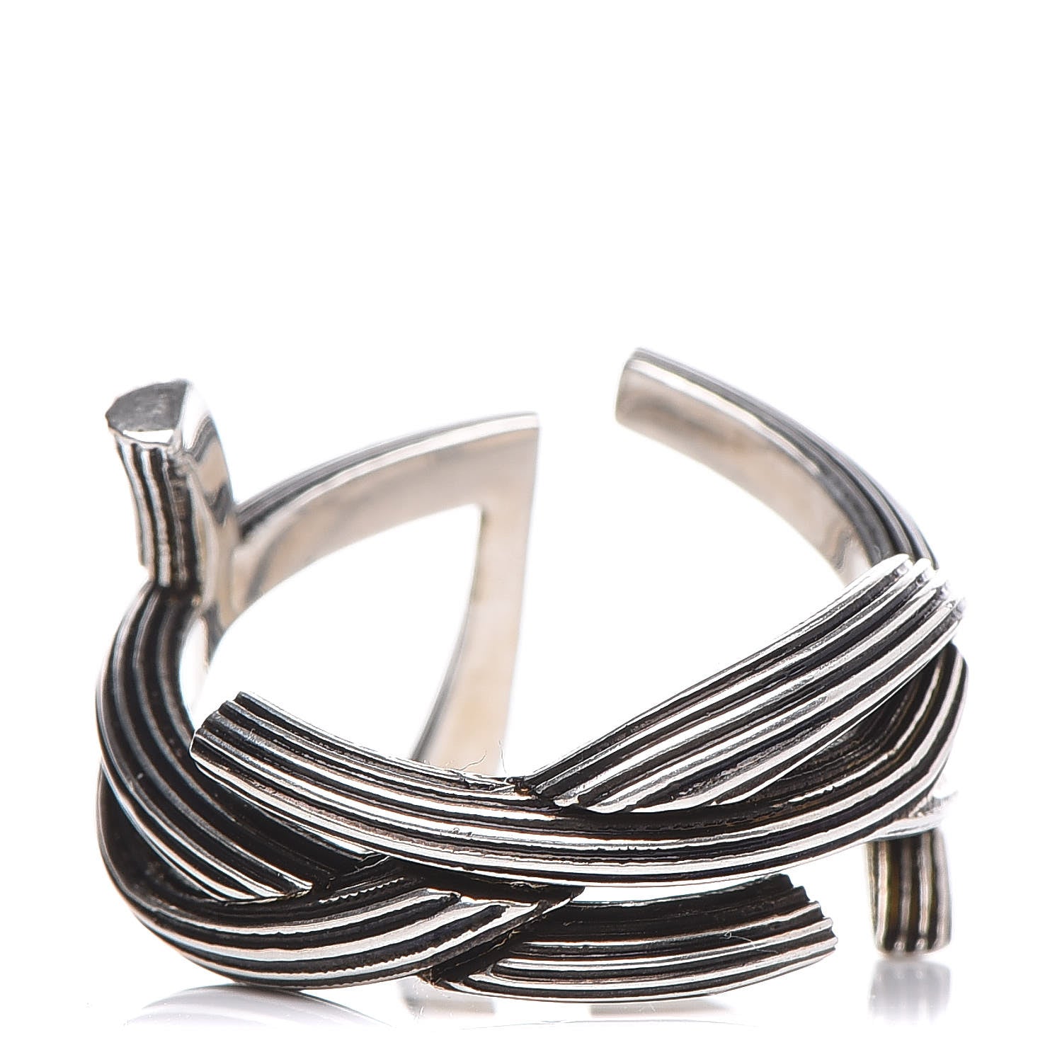 Saint Laurent Straited Brass Monogram Ring 6 Oxidized Silver 1 of 6
