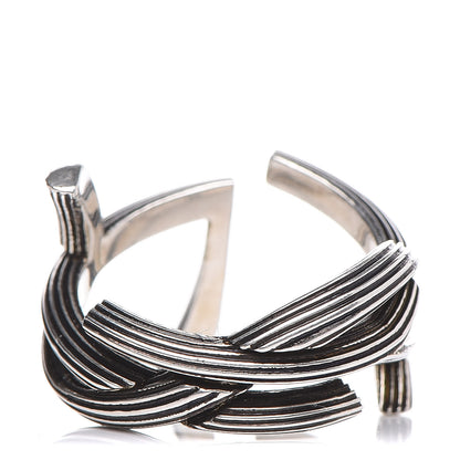 Saint Laurent Straited Brass Monogram Ring 6 Oxidized Silver 1 of 6