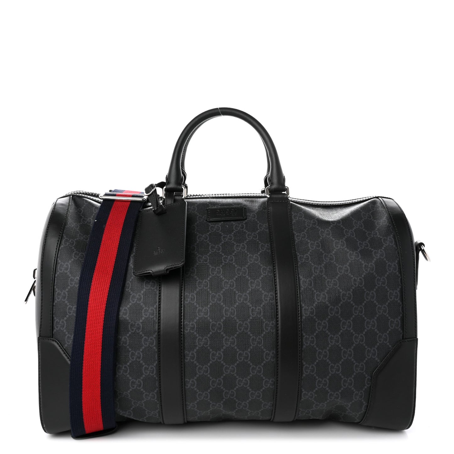 Soft GG Supreme Calfskin Web Medium Carry On Duffle Bag Black Grey