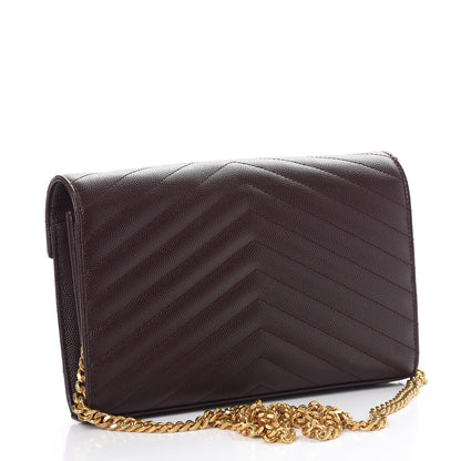 Saint Laurent Grain De Poudre Matelasse Chevron Monogram Chain Wallet Amaranto 3 of 8