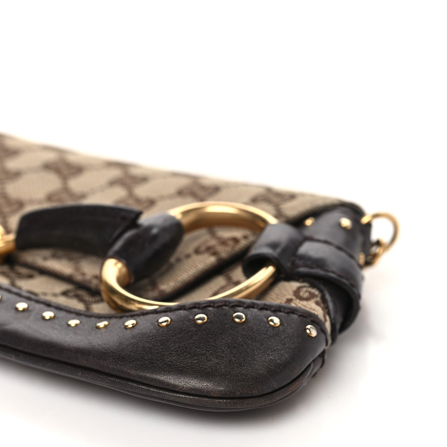 Monogram Studded Small Horsebit Clutch Dark Brown