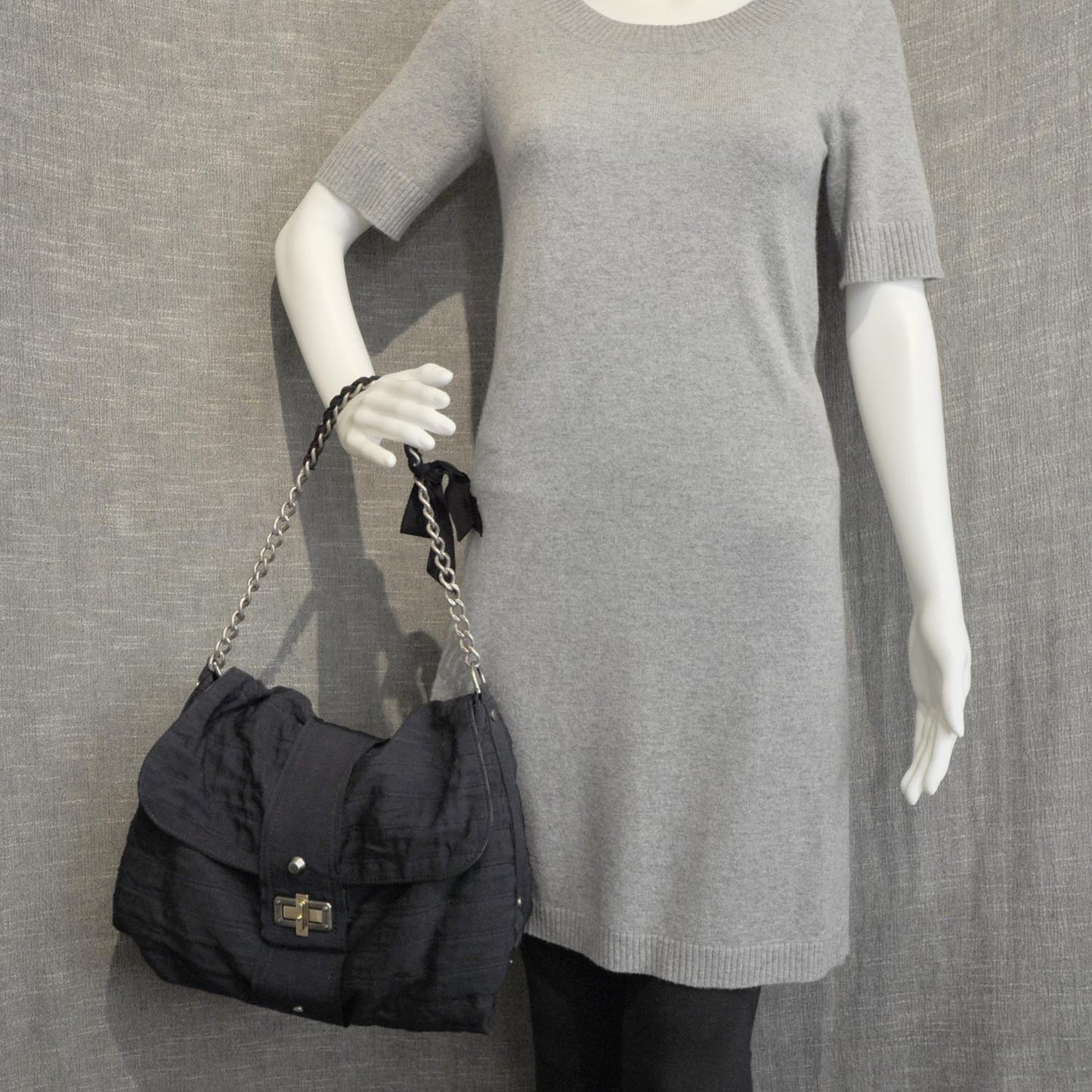 Pleated Canvas Happy Shoulder Bag Navy