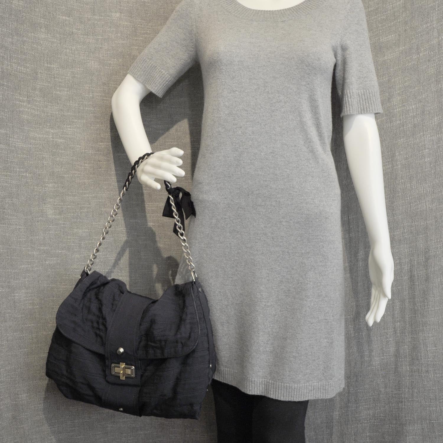 Lanvin Pleated Canvas Happy Shoulder Bag Navy 2 of 7