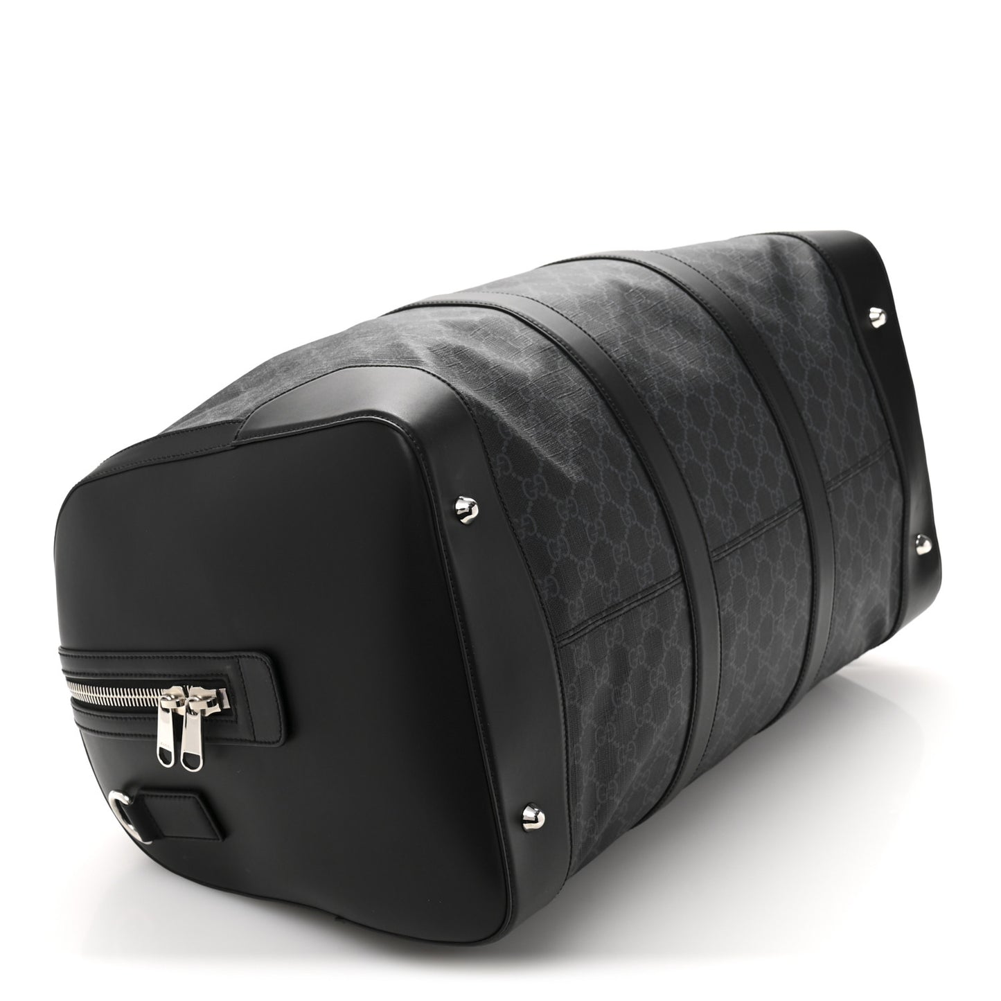 Soft GG Supreme Monogram Appia Calfskin Web Large Carry On Duffle Bag Black Grey