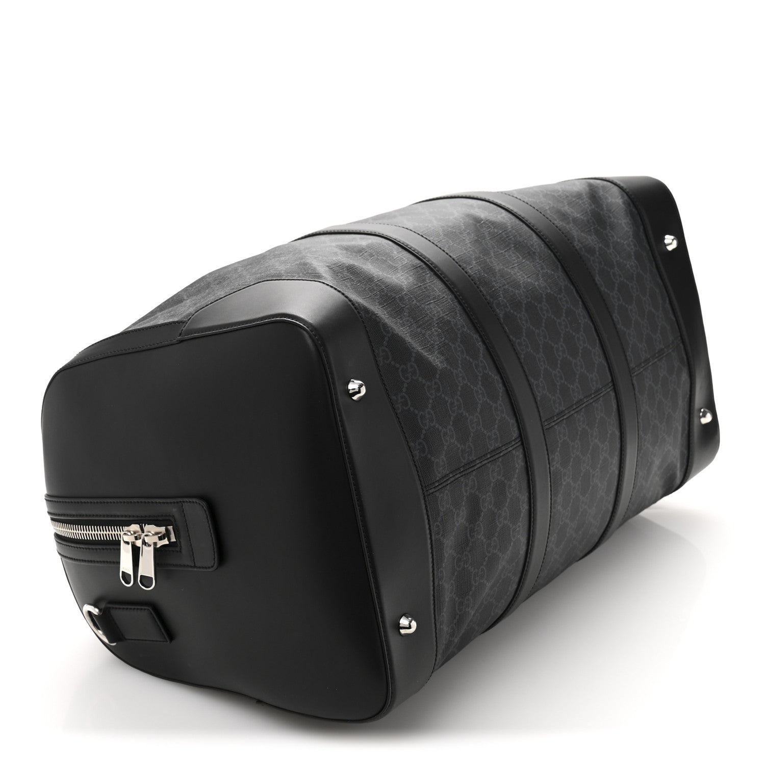 Gucci Soft GG Supreme Monogram Appia Calfskin Web Large Carry On Duffle Bag Black Grey 3 of 12