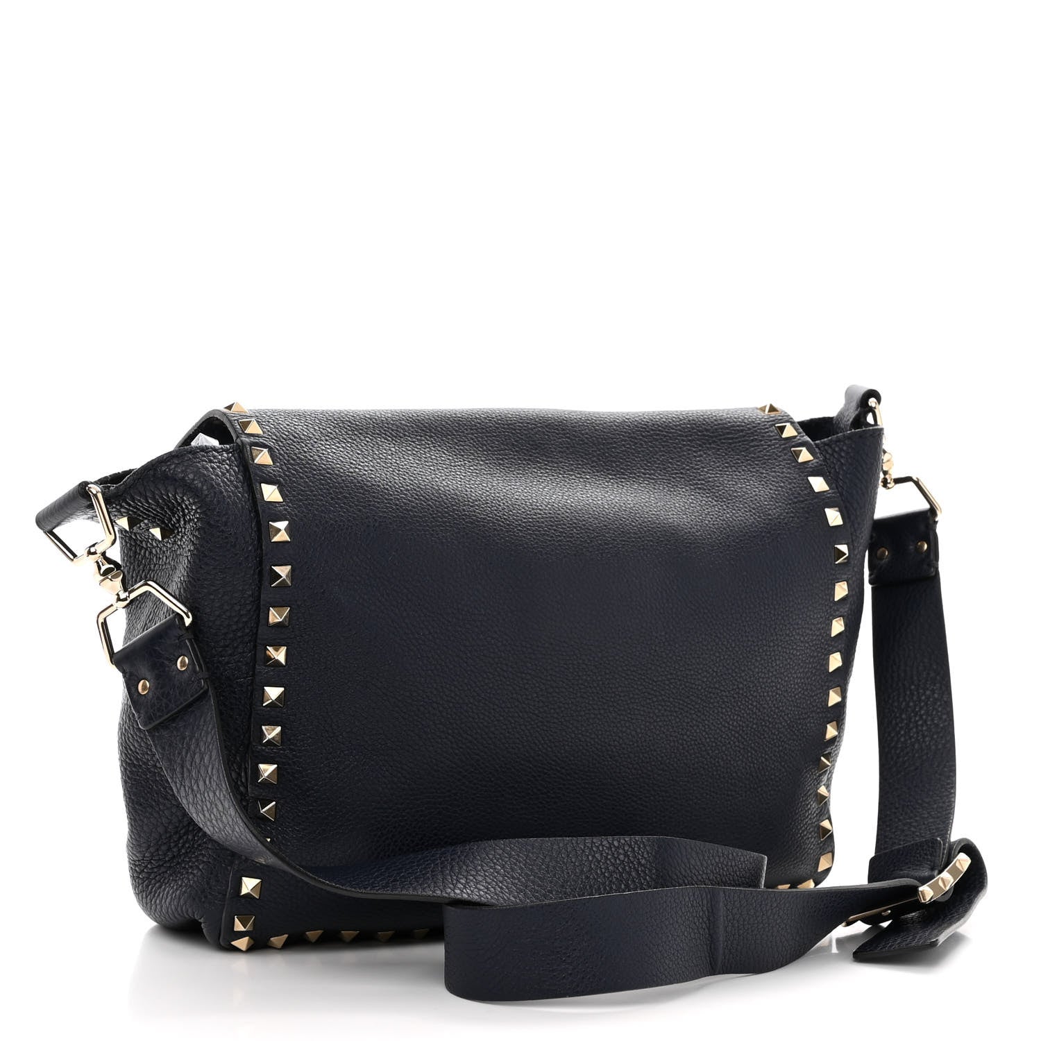 Valentino Garavani Pebbled Calfskin Rockstud Flip Lock Flap Messenger Satchel Marine 3 of 10