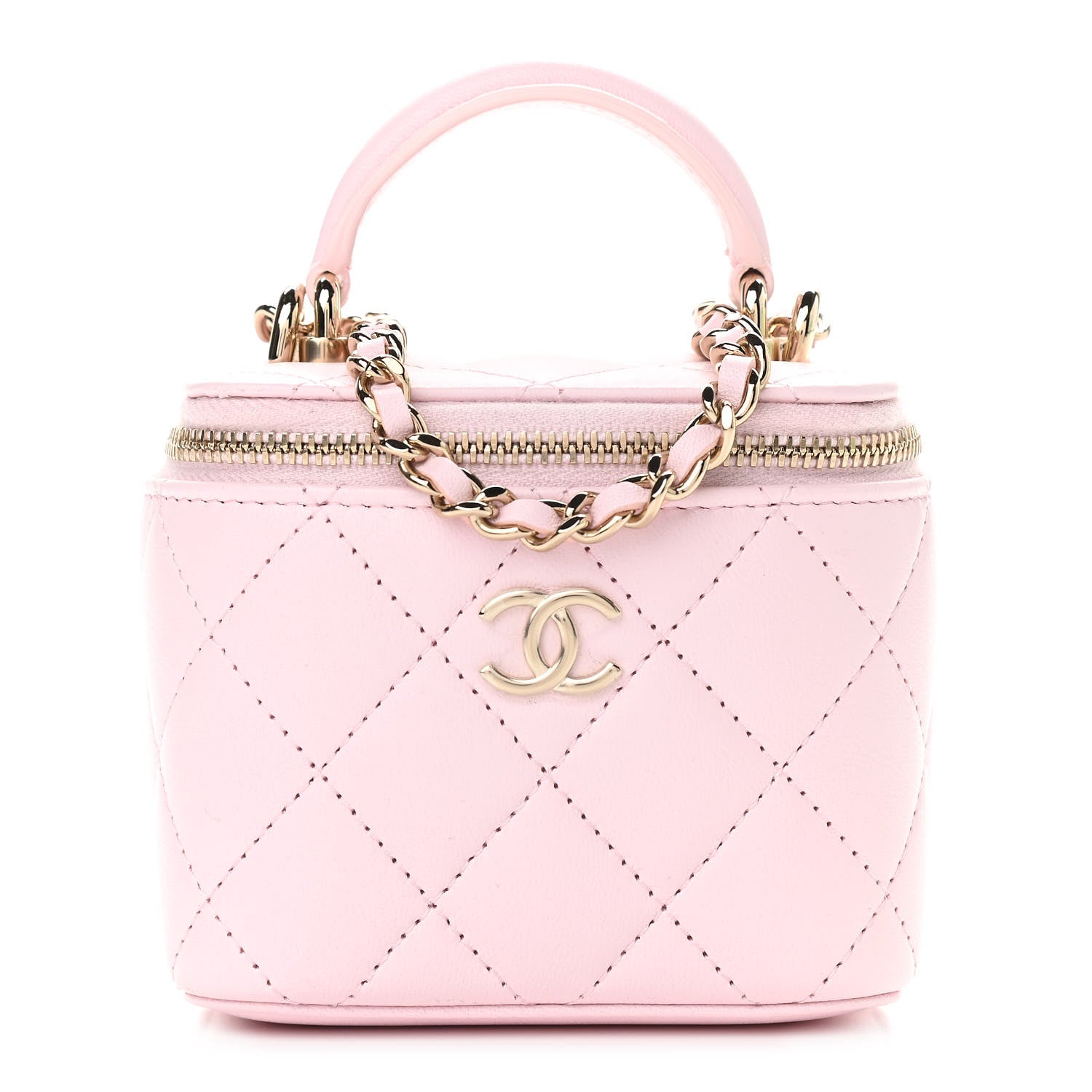 Chanel Lambskin Quilted Mini Top Handle Vanity Case With Chain Light Pink 1 of 10