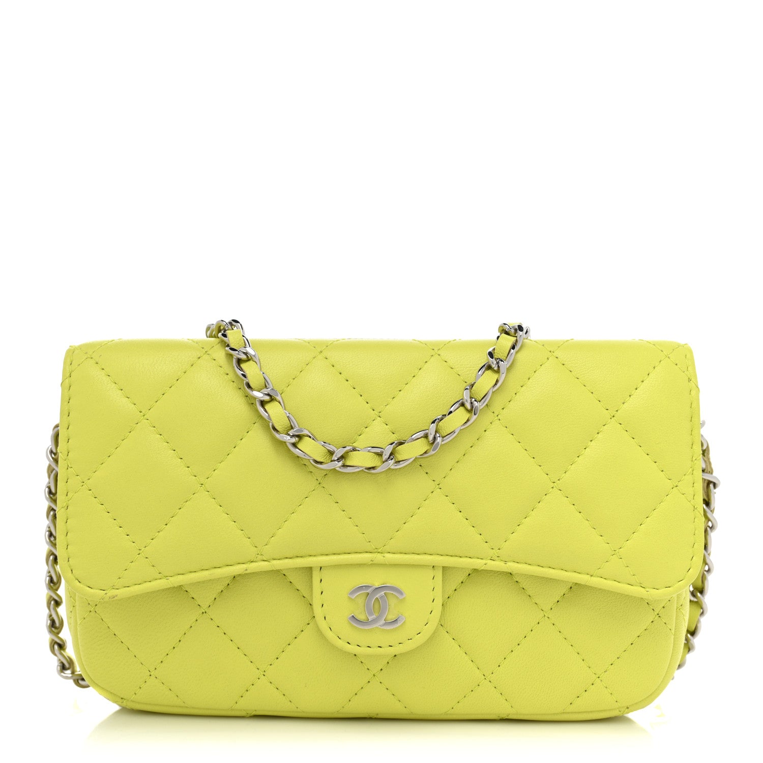 Chanel Lambskin Quilted Flap Phone Holder With Chain Yellow 1 of 10