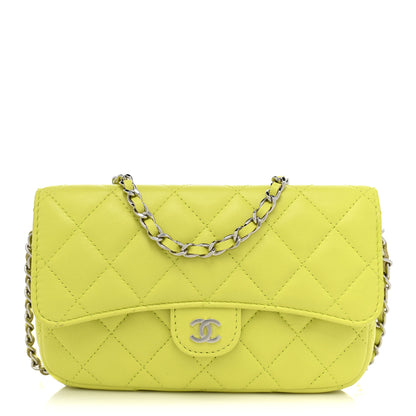 Chanel Lambskin Quilted Flap Phone Holder With Chain Yellow 1 of 10