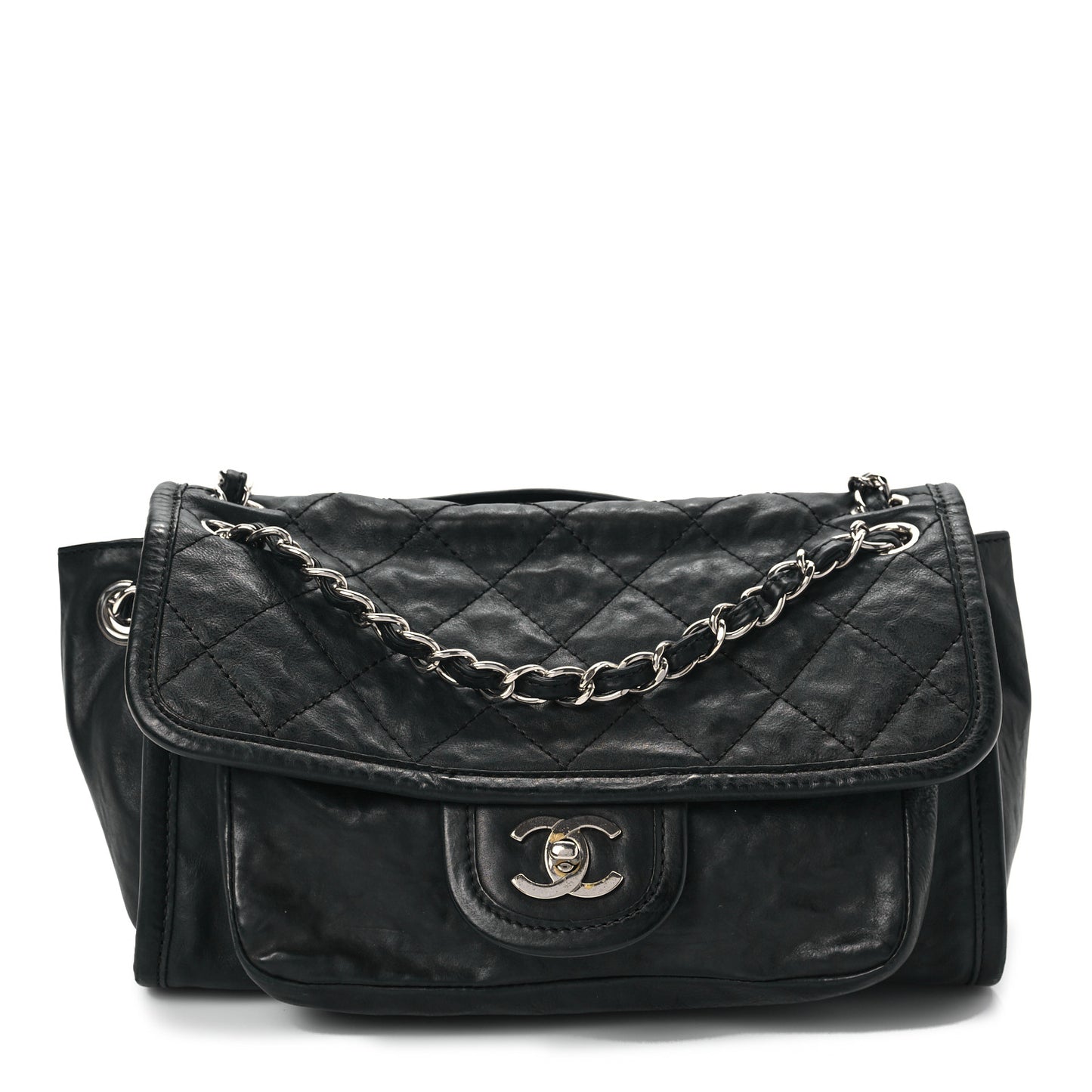 Washed Lambskin Accordion Flap Black