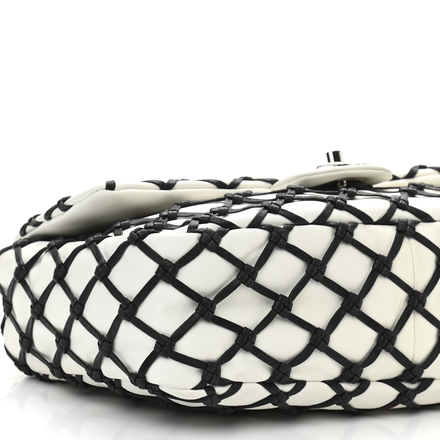 Lambskin Jumbo Canebiers Net Flap White