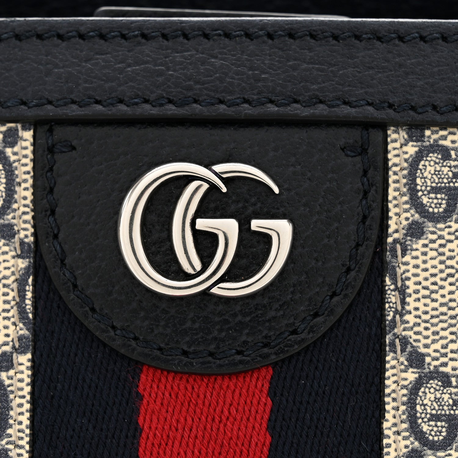 Gucci GG Supreme Monogram Textured Calfskin Web Medium Ophidia Shopping Tote Beige Blue 12 of 13