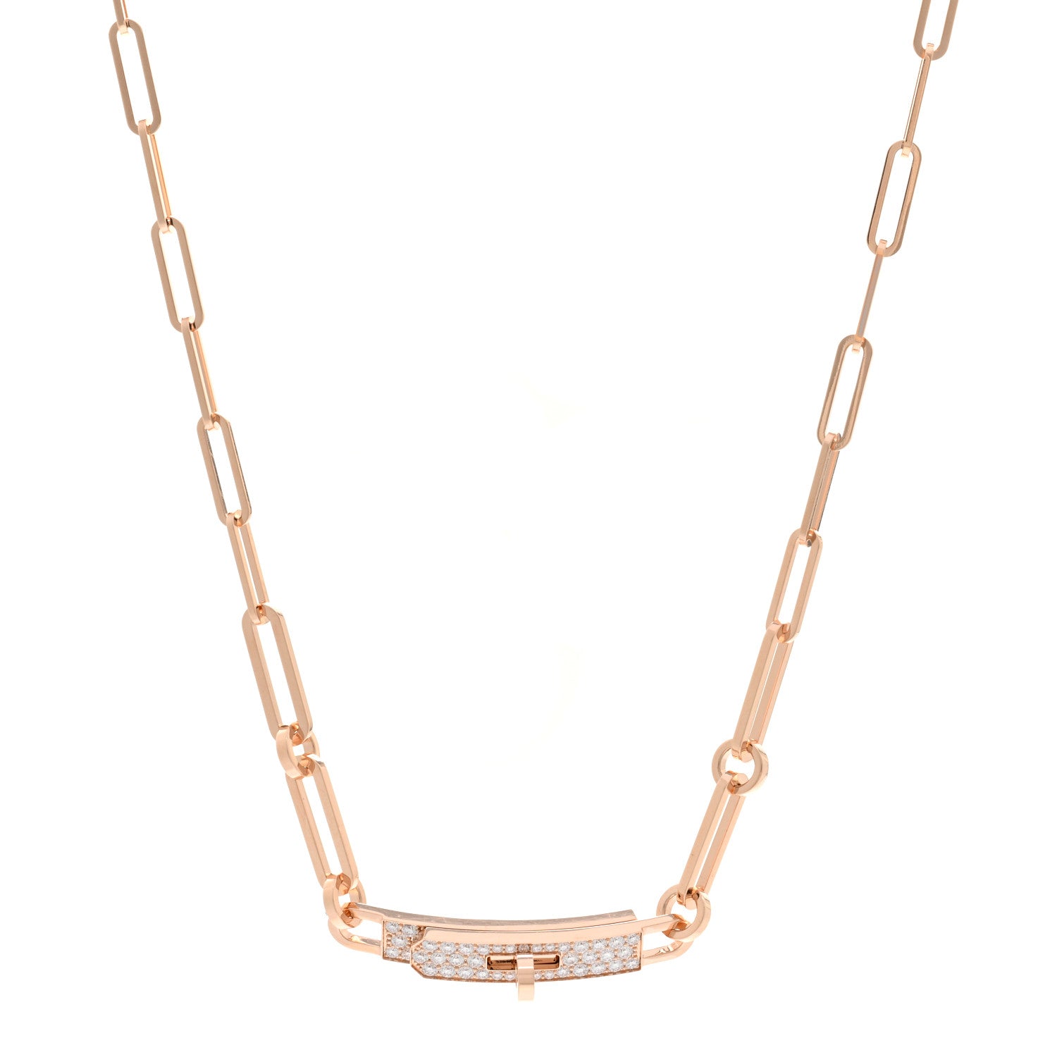 Hermes 18K Rose Gold Diamond Pave Kelly Chaine Choker Necklace 1 of 5