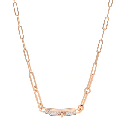 Hermes 18K Rose Gold Diamond Pave Kelly Chaine Choker Necklace 1 of 5