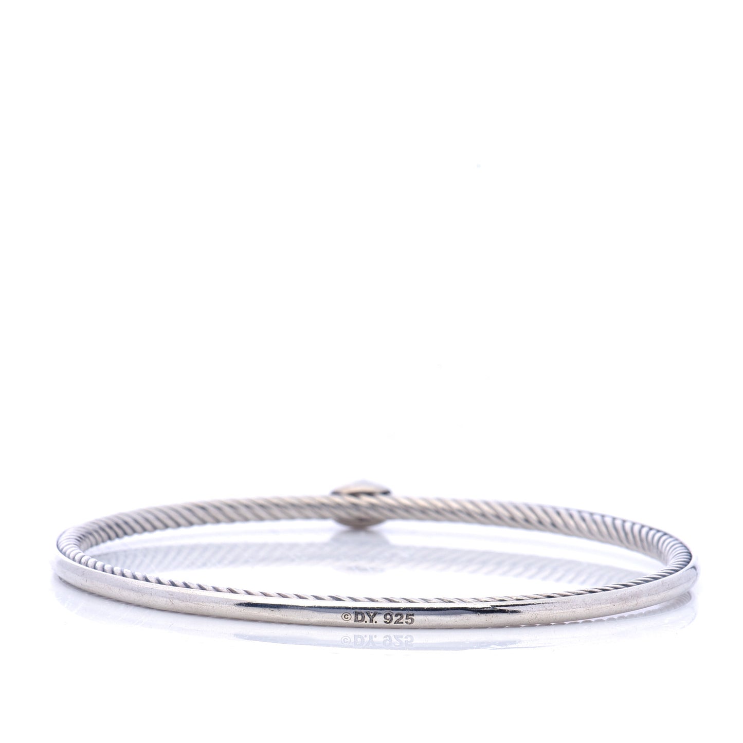 Sterling Silver Pave Diamond 3mm Cable Wire Oval Bangle