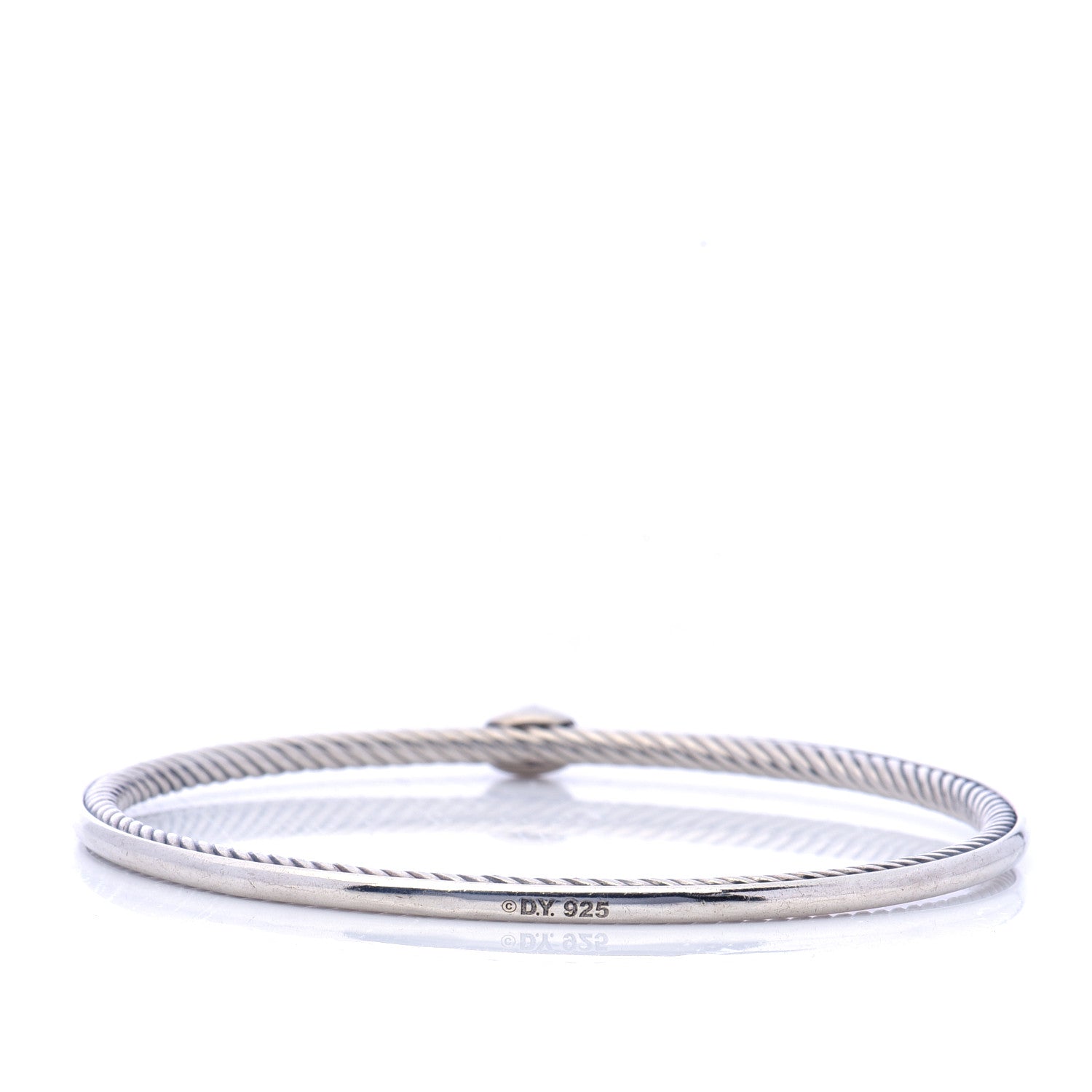 David Yurman Sterling Silver Pave Diamond 3mm Cable Wire Oval Bangle 3 of 5
