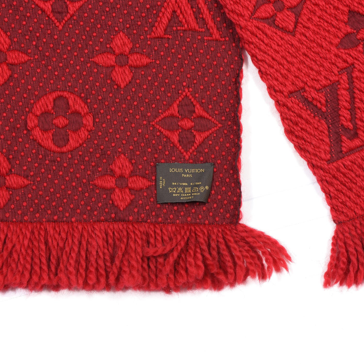 Louis Vuitton Wool Silk Logomania Scarf Rubis 3 of 3