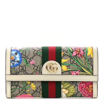 Gucci GG Supreme Monogram Flora Web Ophidia Continental Wallet White 1 of 10