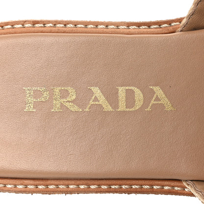 Prada Raffia Cork Metal Triangle Logo Woven Flatform Slide Sandals 38 Naturale 9 of 12