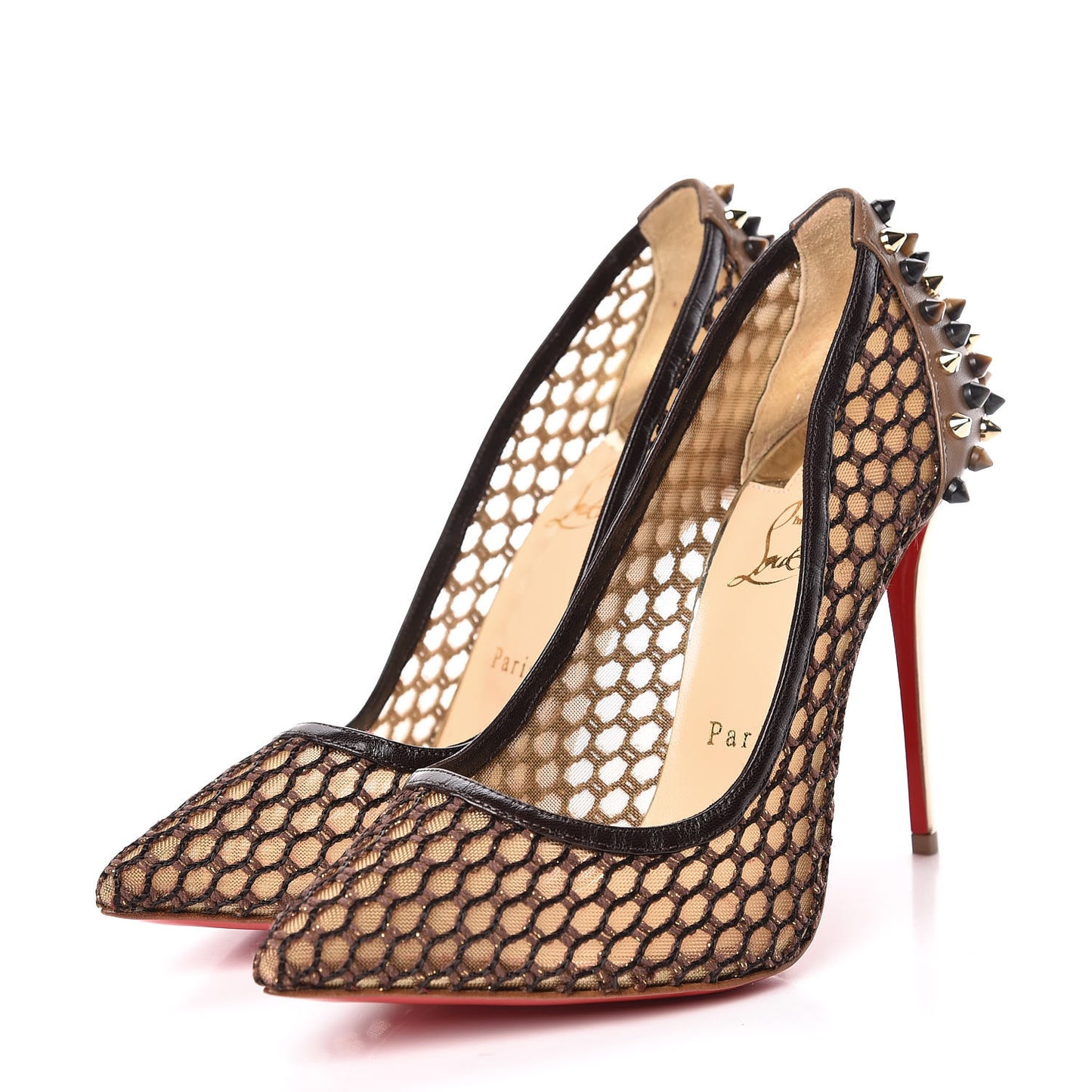 Fishnet Mesh Suede Guni 100 Spiked Pumps 39.5 Black