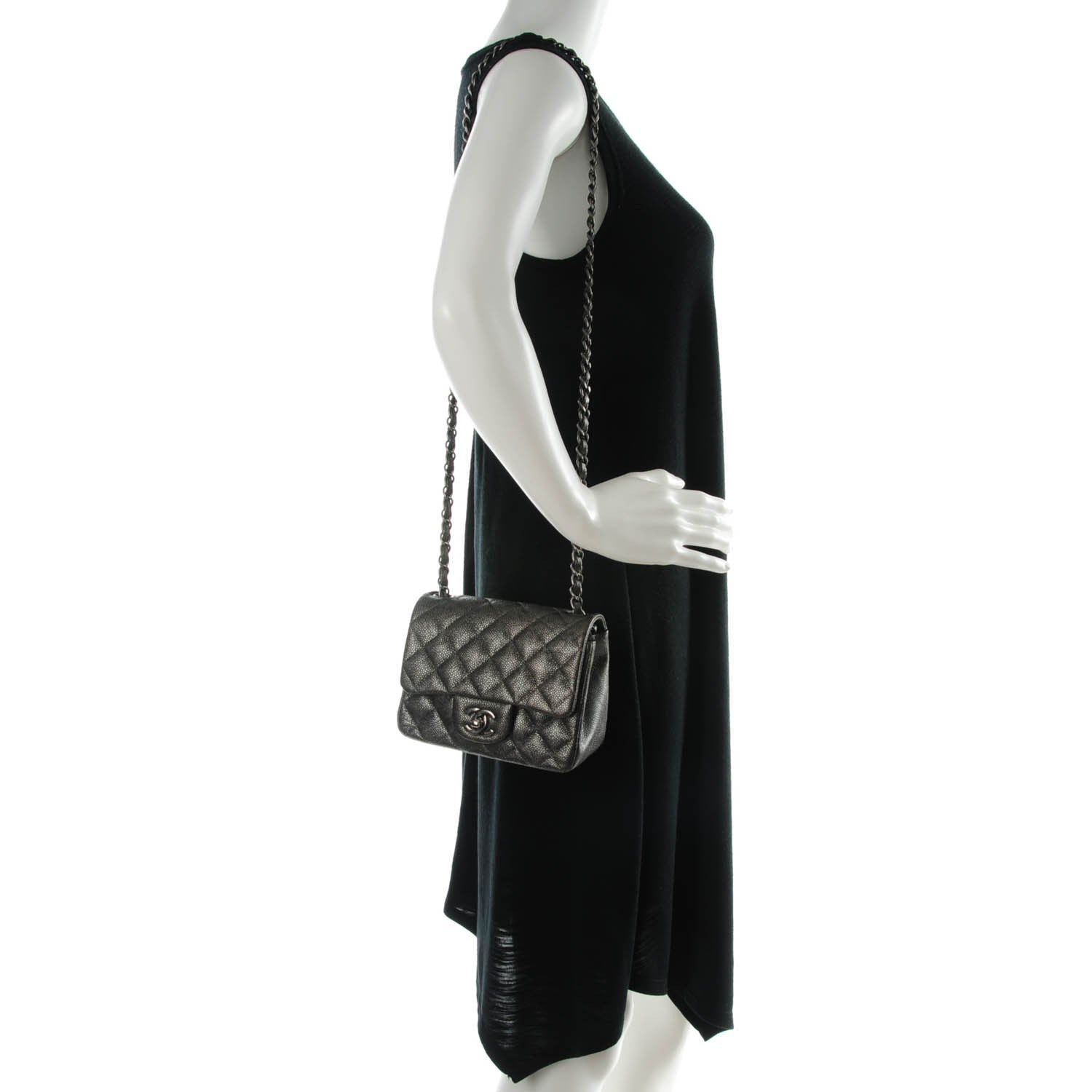 Chanel Metallic Caviar Quilted Mini Square Flap Dark Grey 2 of 8