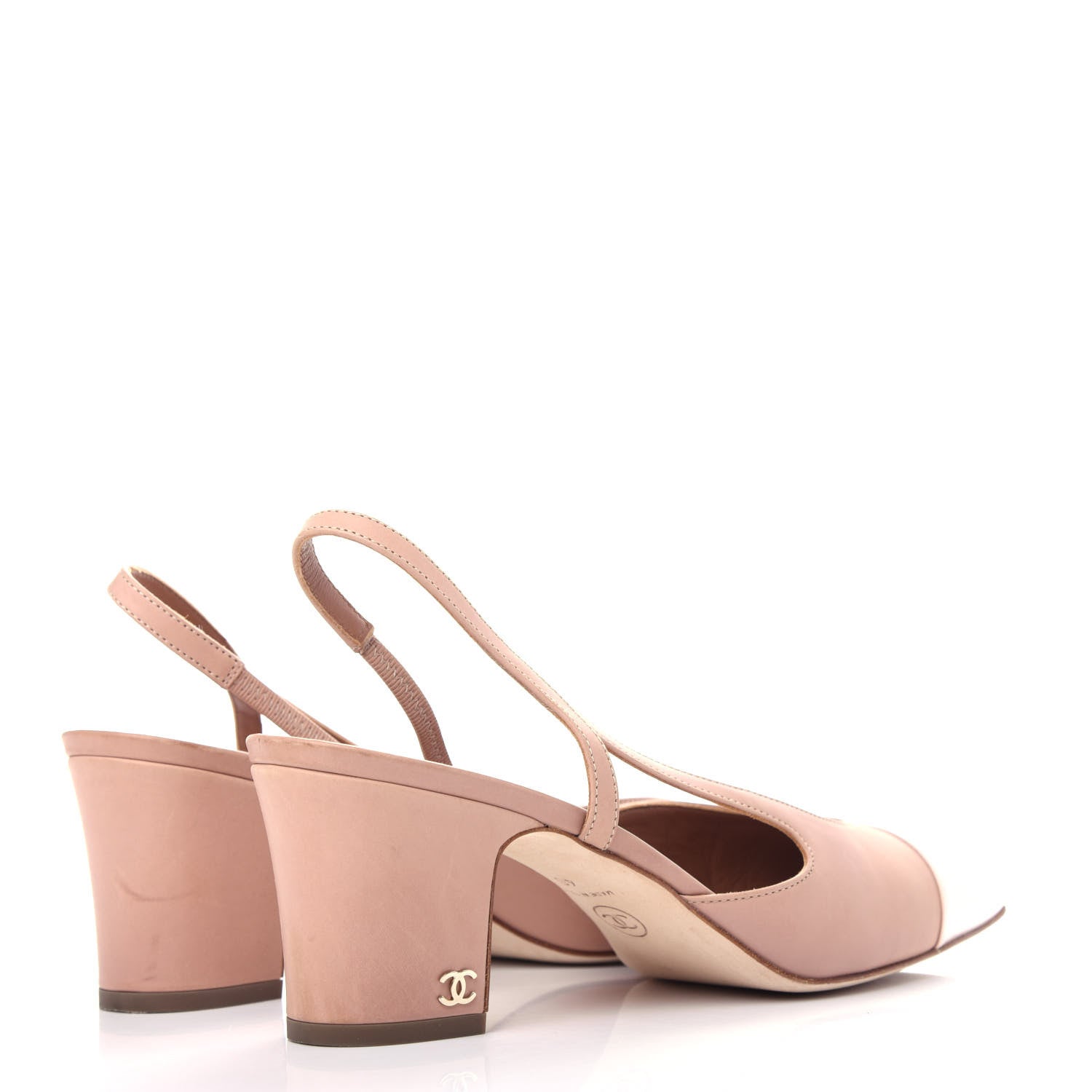Chanel Glazed Calfskin Cap Toe CC Slingback Pumps 40 Beige Pink 4 of 11