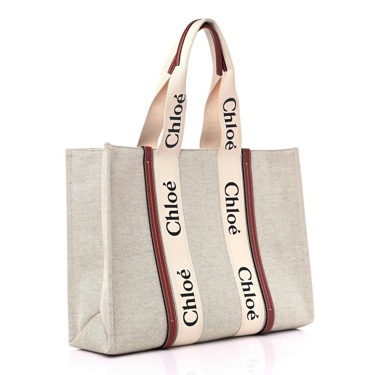 Cotton Calfskin Large Woody Ribbon Tote White Brown