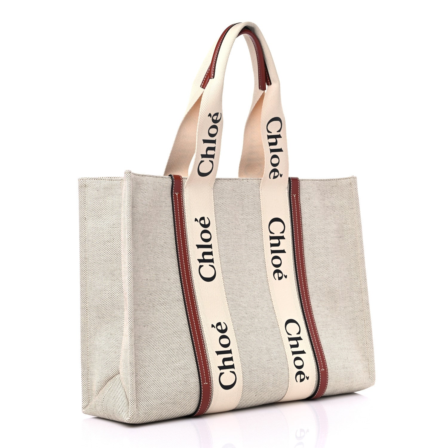 Chloe Cotton Calfskin Large Woody Ribbon Tote White Brown 3 of 10