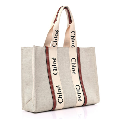 Chloe Cotton Calfskin Large Woody Ribbon Tote White Brown 3 of 10
