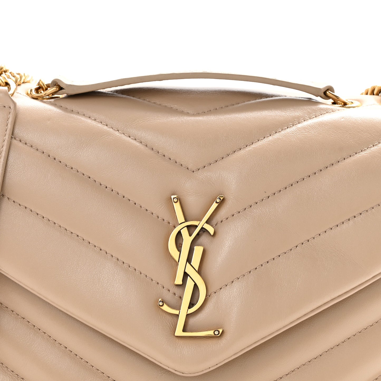 Calfskin Y Quilted Monogram Small Loulou Chain Satchel Dark Beige