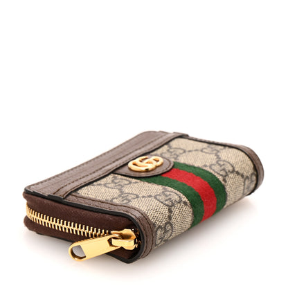 Gucci GG Supreme Monogram Textured Dollar Calfskin Web Ophidia Zip Around Card Case Wallet Beige Ebony New Acero 4 of 8