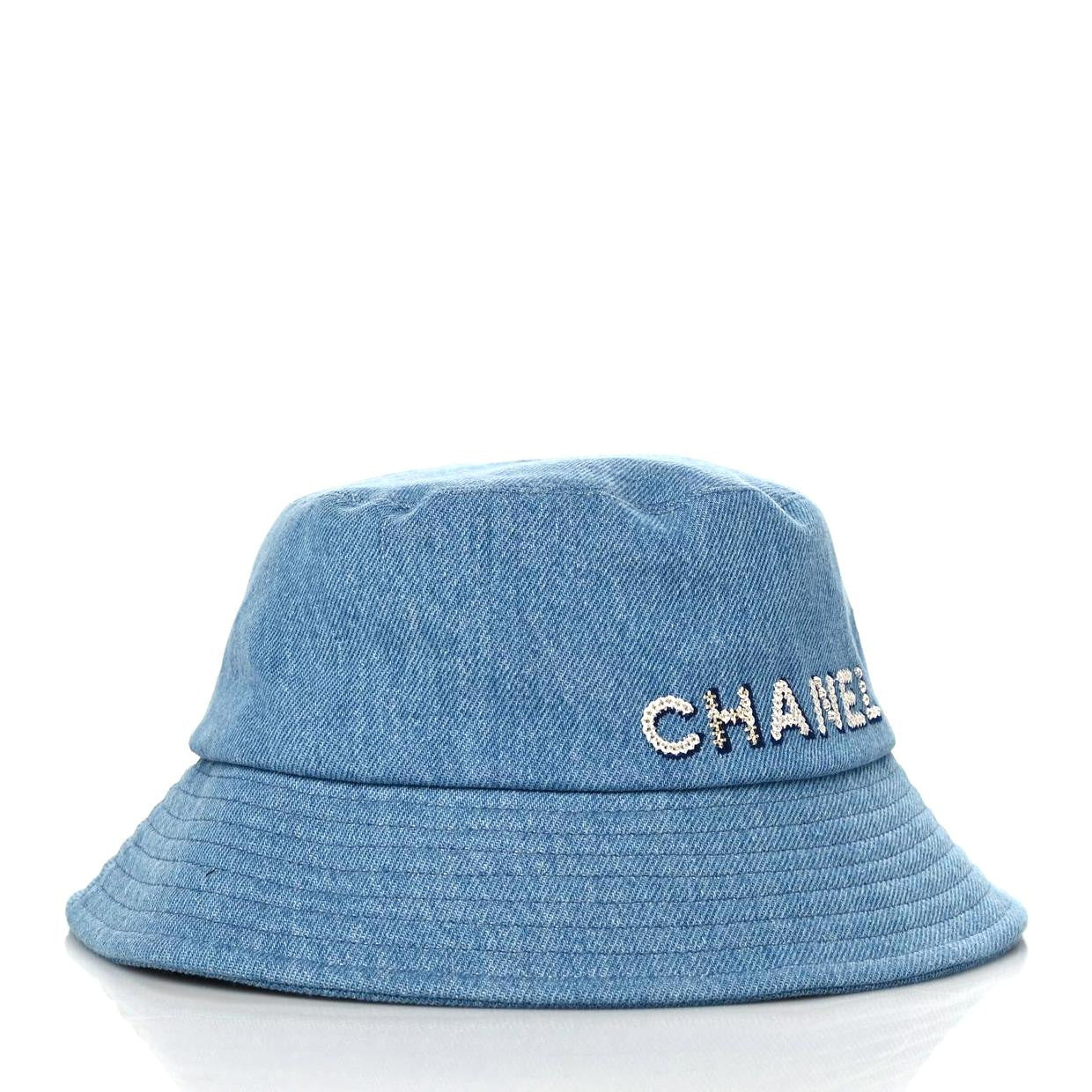 Denim Sequin Cloche Logo Bucket Hat S Blue