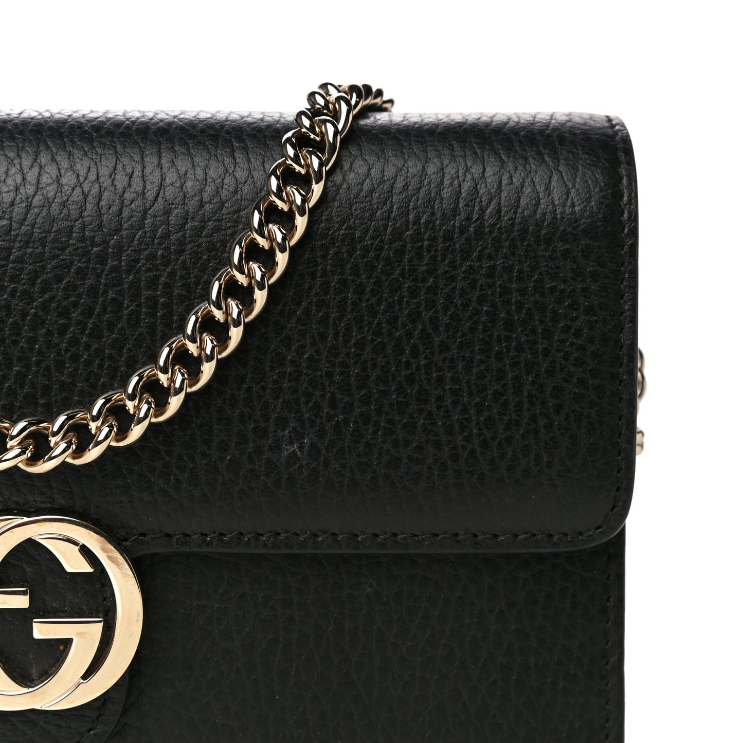 Dollar Calfskin Interlocking G Chain Wallet Black
