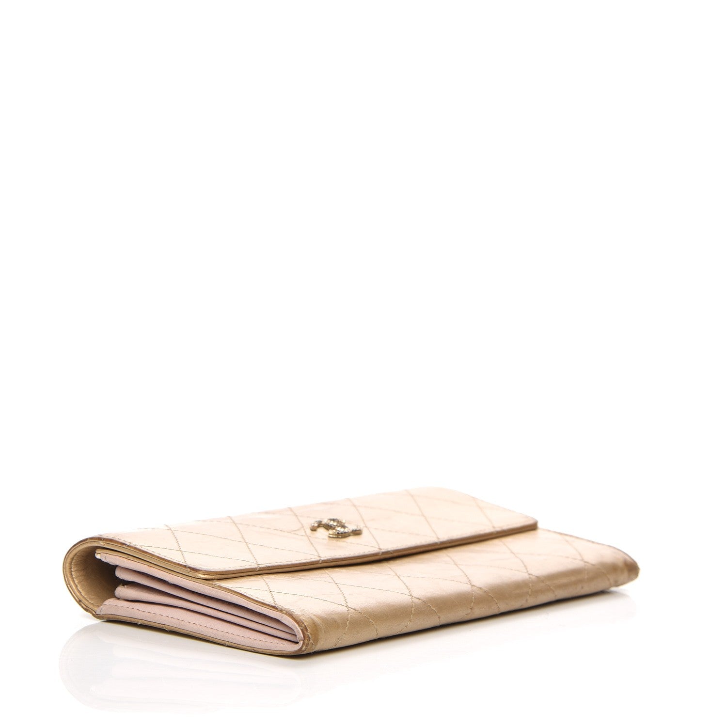 Chanel Aged Metallic Calfskin Quilted Large Palette Flap Wallet Gold 4 of 11