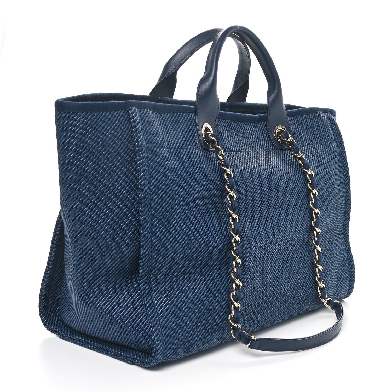 Chanel Mixed Fibers Calfskin Medium Deauville Tote Navy Blue 2 of 10